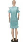 Fashion Casual Striped Patchwork O Neck One Step Skirt Dresses