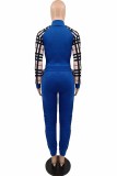Casual Plaid Patchwork Zipper Collar Long Sleeve Two Pieces
