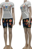 Sportswear Print Patchwork O Neck Short Sleeve Two Pieces
