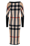 Fashion British Style Plaid Patchwork Off the Shoulder One Step Skirt Dresses