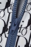 Fashion Sportswear Print Patchwork Zipper Collar Long Sleeve Two Pieces
