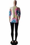 Fashion Casual Tie Dye Patchwork O Neck Long Sleeve Two Pieces