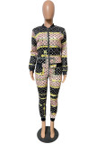 Fashion Casual Print Patchwork O Neck Long Sleeve Two Pieces