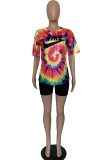 Fashion Casual Tie Dye Letter O Neck Short Sleeve Two Pieces