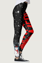 Casual Sportswear Letter Snowman Printed Basic Skinny High Waist Pencil Trousers