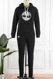 Sportswear Embroidery Patchwork Hooded Collar Long Sleeve Two Pieces