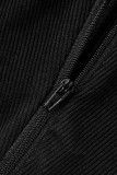 Casual Solid Fold Zipper Collar Skinny Jumpsuits