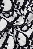 Elegant Print Letter Zipper Collar Long Sleeve Two Pieces