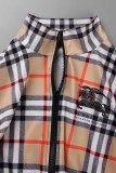 Casual Plaid Patchwork Letter Zipper Collar Long Sleeve Two Pieces