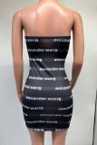 Sexy Print Patchwork Letter Strapless One Step Skirt Dresses