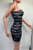 Sexy Print Patchwork Letter Strapless One Step Skirt Dresses
