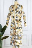 Casual Print Letter Cardigan Collar Outerwear