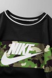 Casual Camouflage Print Patchwork Letter O Neck Long Sleeve Two Pieces