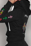 Casual Print Patchwork Hooded Collar Tops
