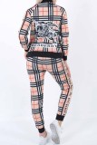Casual Plaid Letter Zipper Collar Long Sleeve Two Pieces