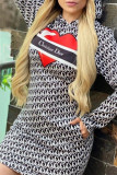 Casual Print Patchwork Letter Hooded Collar A Line Dresses