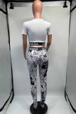 Street Print Patchwork Letter O Neck Short Sleeve Two Pieces