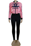 Casual Print Letter Mandarin Collar Long Sleeve Two Pieces