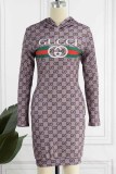 Casual Print Letter Hooded Collar A Line Dresses