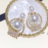 Elegant Letter Pearl Rhinestone Earrings
