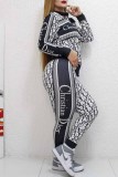 Casual Elegant Print Patchwork Letter Zipper Collar Long Sleeve Two Pieces