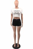 Casual Print Letter O Neck Short Sleeve Two Pieces