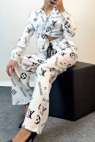 Casual Print Letter Turndown Collar Long Sleeve Two Pieces