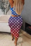 Sexy Print Letter U Neck Sleeveless Two Pieces