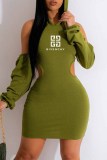 Sexy Print Backless Letter Hooded Collar Pencil Skirt Dresses