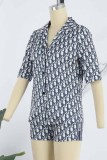 Casual Print Letter Turndown Collar Short Sleeve Two Pieces