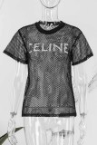 Street Letter See-through Mesh O Neck T-Shirts