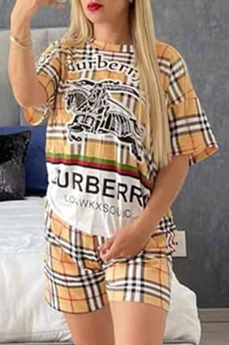 Casual Print Patchwork Letter O Neck Short Sleeve Two Pieces