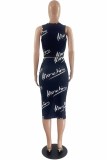 Sexy Print Letter U Neck Sleeveless Two Pieces