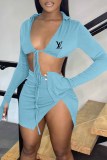 Sexy Print Bandage Letter V Neck Long Sleeve Two Pieces