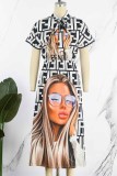 Casual Print Letter POLO collar A Line Dresses