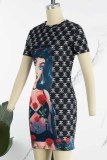 Casual Print Letter O Neck One Step Skirt Dresses