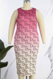 Elegant Gradual Change Print Letter O Neck One Step Skirt Plus Size Dresses