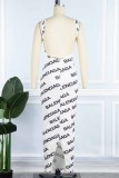 Sexy Print Backless Letter Square Collar Wrapped Skirt Dresses