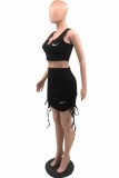 Casual Embroidery Draw String V Neck Sleeveless Two Pieces