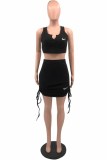Casual Embroidery Draw String V Neck Sleeveless Two Pieces