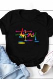 Casual Print Letter O Neck T-Shirts