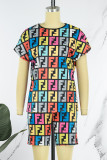 Casual Print Letter O Neck Short Sleeve Two Pieces