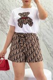 Casual Print Letter With Belt O Neck Short Sleeve Two Pieces