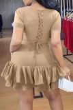 Casual Print Bandage O Neck Cake Skirt Dresses
