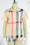 Casual Striped Patchwork Turndown Collar Short Sleeve Two Pieces