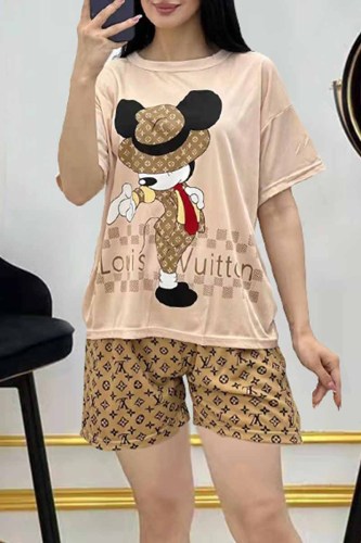 Casual Living Character Print Letter O Neck Short Sleeve Two Pieces