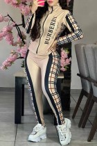 Casual Sportswear Print Patchwork Letter Zipper Collar Long Sleeve Two Pieces