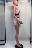 Sexy Striped Print Patchwork Letter O Neck Sleeveless Two Pieces