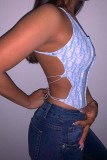 Sexy Letter Bandage Backless U Neck Tops