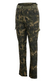 Casual Camouflage Print Patchwork Regular High Waist Trousers